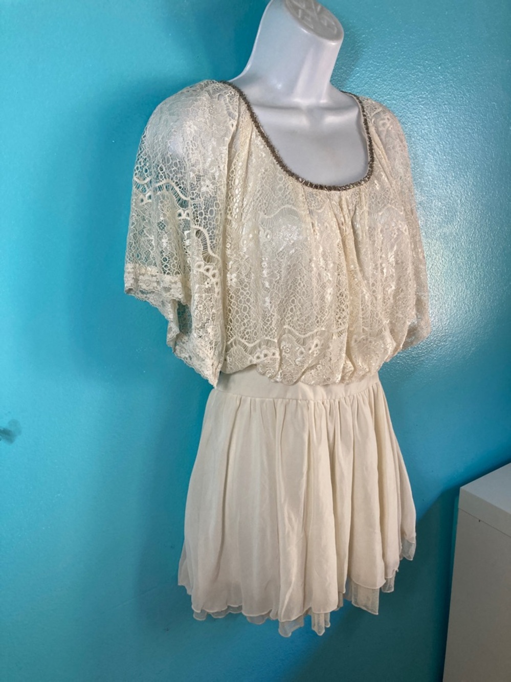 Cecil McBee Dress Size M with Lace and Beaded Scoop Neckline - Japanese Brand